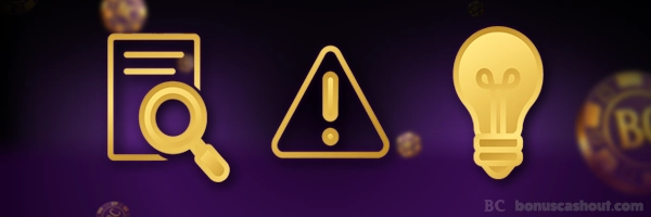 Icônes dorées représentant la méthode BonusCashout : analyser les bonus, alerter sur les pièges et simplifier les conditions pour les joueurs.