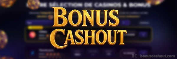 Logo doré BonusCashout sur fond violet flouté, illustrant la page de sélection des casinos et bonus fiables.